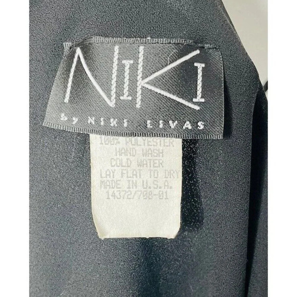 Niki Livas Evening Dress 10 Beaded Black 90s Style Handkerchief Hem Draped Neck - Picture 7 of 14